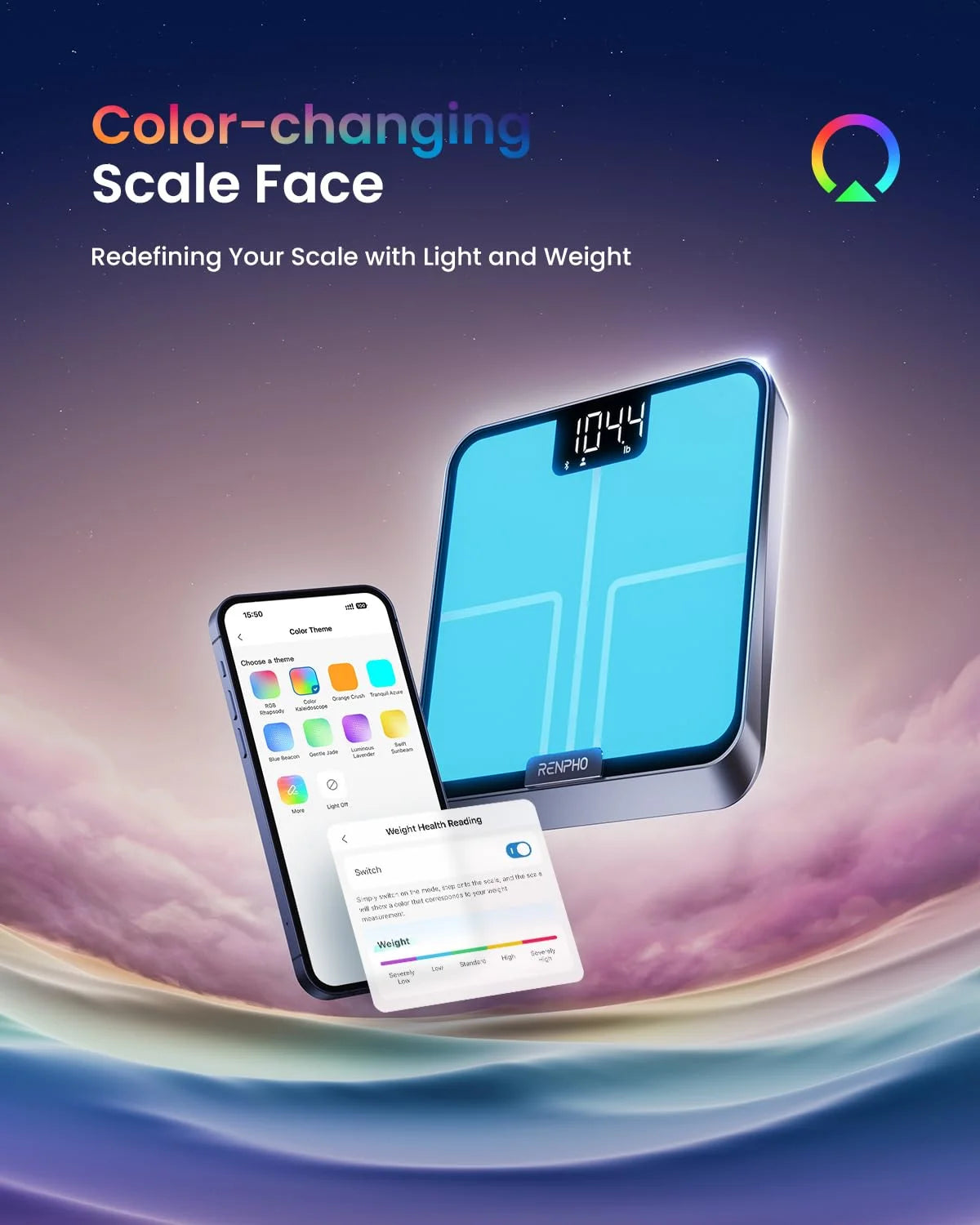 Smart Scale for Body Weight with Customize Scale Colors, Rechargeable, ITO Coating, Elis Chroma