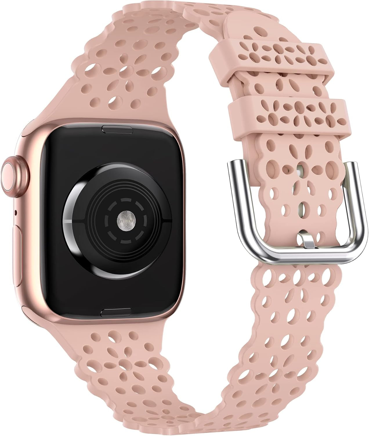 Compatible with Apple Watch Band Lace Women Flower Cut-Outs Stretchy Silicone Strap for Iwatch Ultra 1/2 (49Mm), Series 9/8/7(41Mm 45Mm), Series Se/6/5/4(40Mm 44Mm), Series 3/2/1(38Mm 42Mm)
