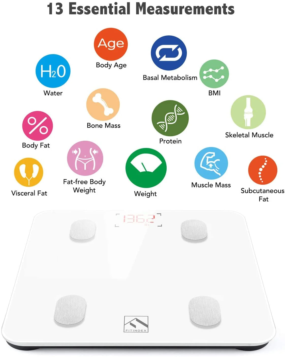 Bluetooth Body Fat Scale, Smart Digital Weight Scale, Body Composition Monitor Health Analyzer with Smartphone App