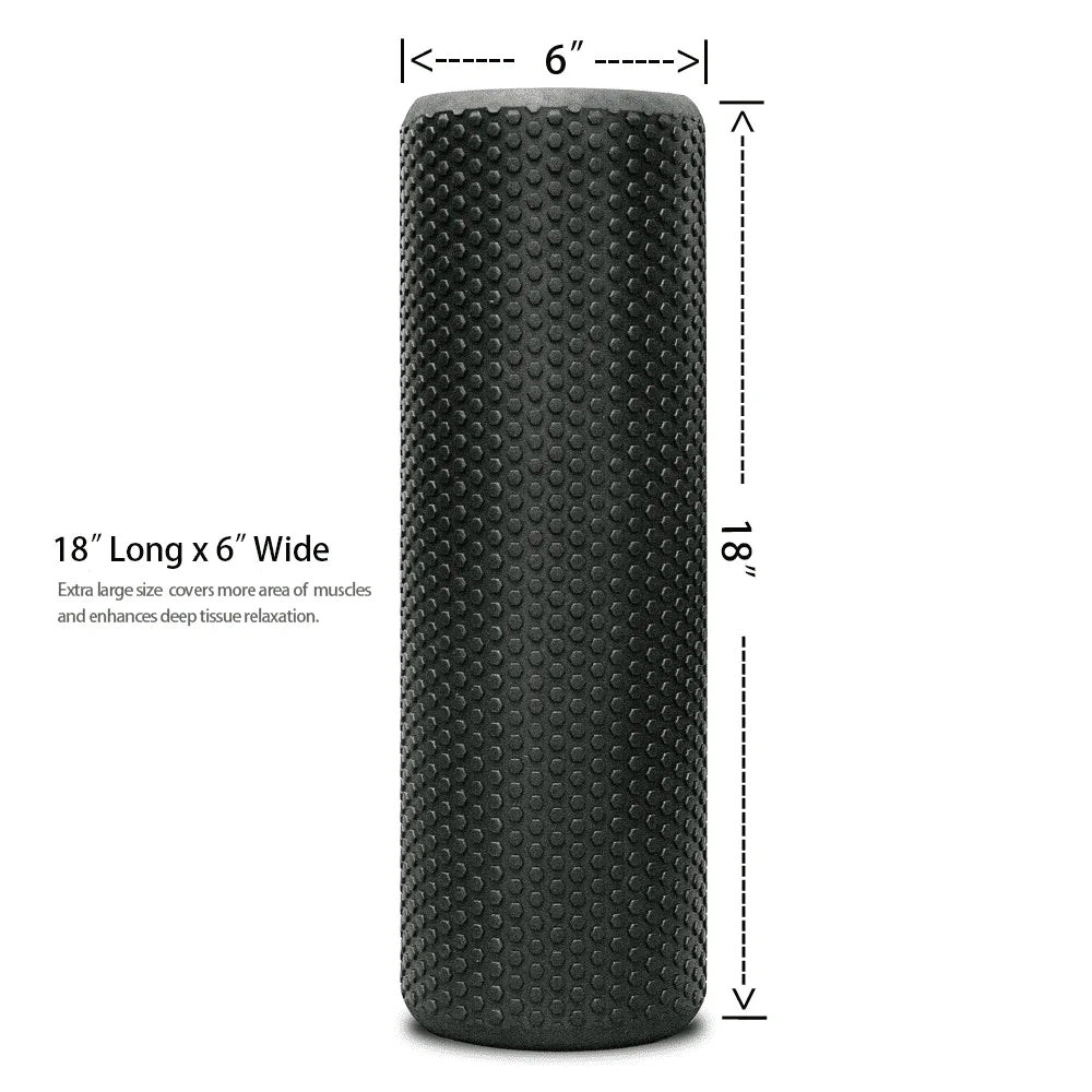 18" Foam Roller for Exercise - Medium Density, Deep Tissue Massage and Muscle Recovery (Black)