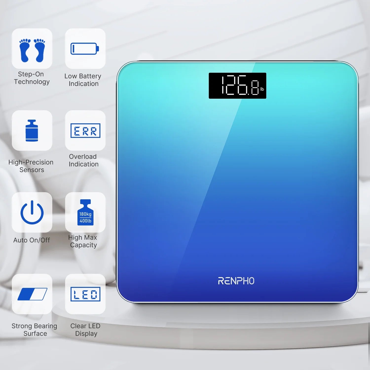 Highly Accurate Digital Body Weight Scale, 400 Lb, Gradient-Blue