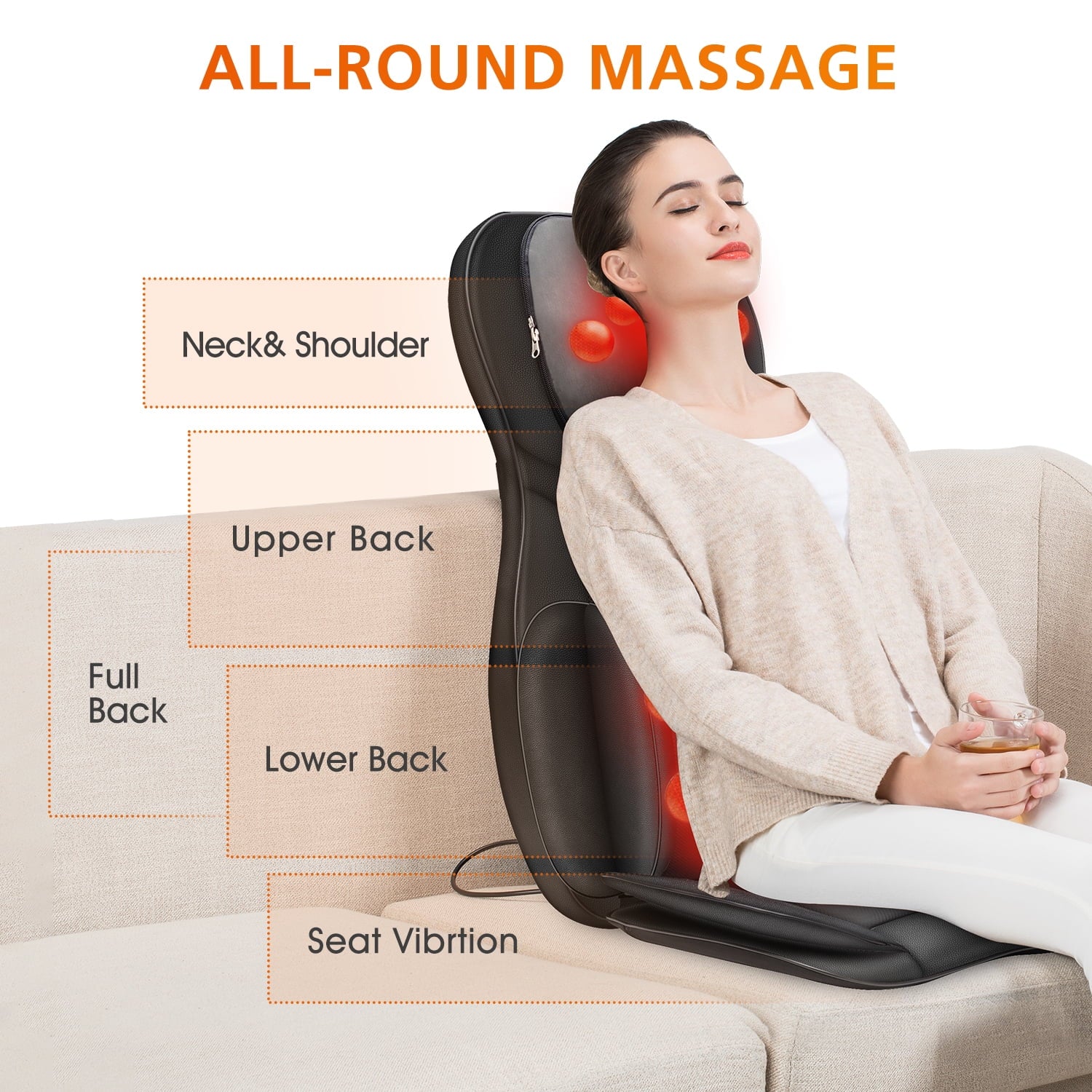 2D/3D Back Massager with Heat and Adjustable Seat Massage Cushion