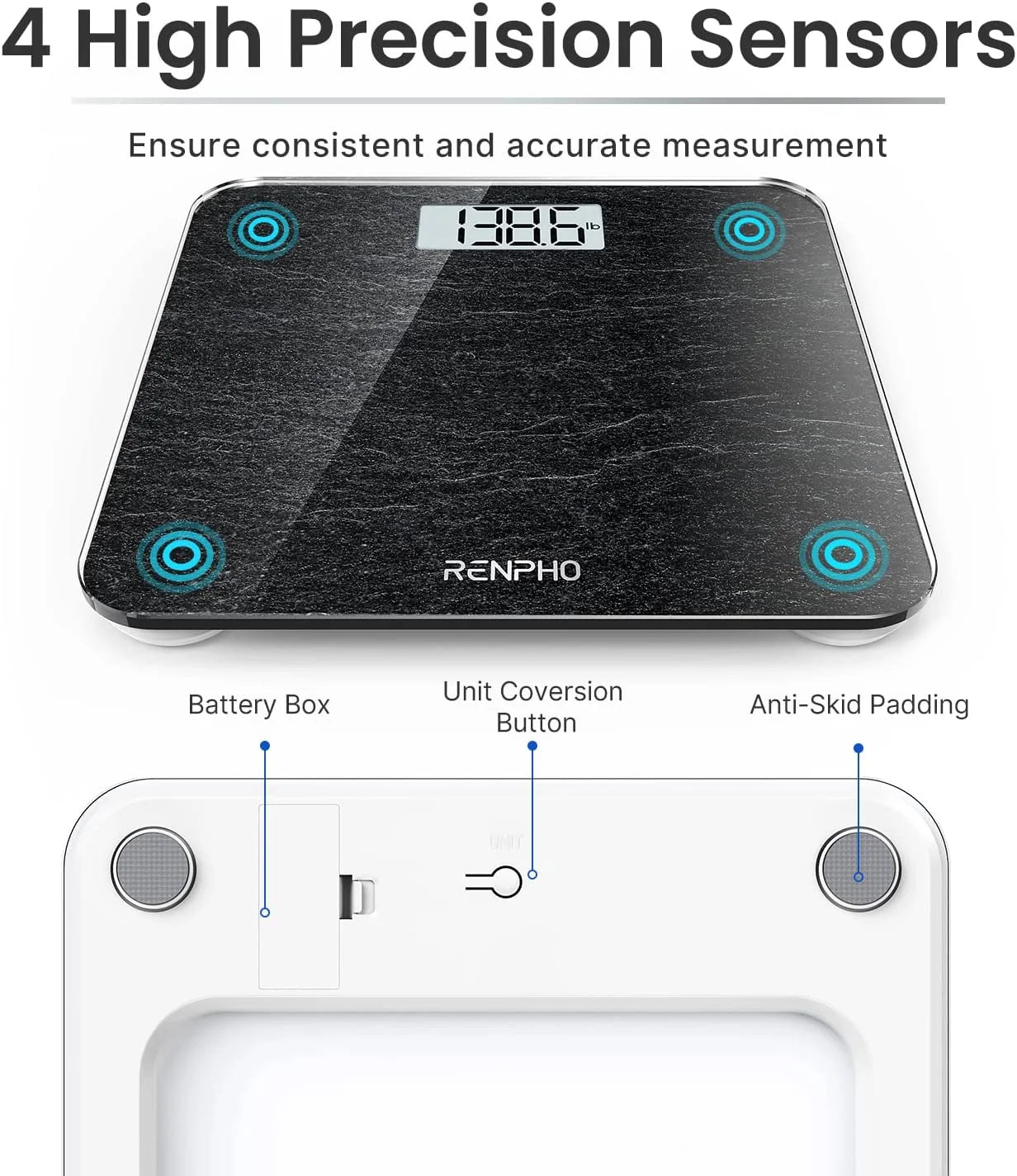 Highly Accurate Digital Body Weight Scale, 400 Lb, Marble