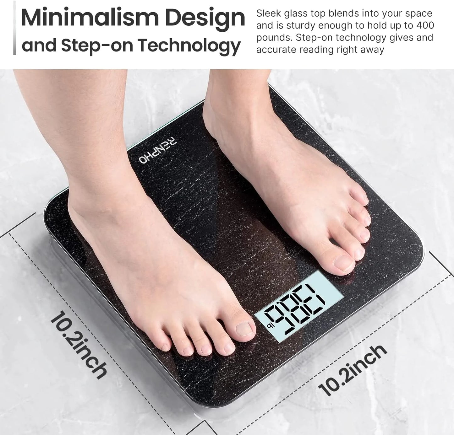 Highly Accurate Digital Body Weight Scale, 400 Lb, Marble