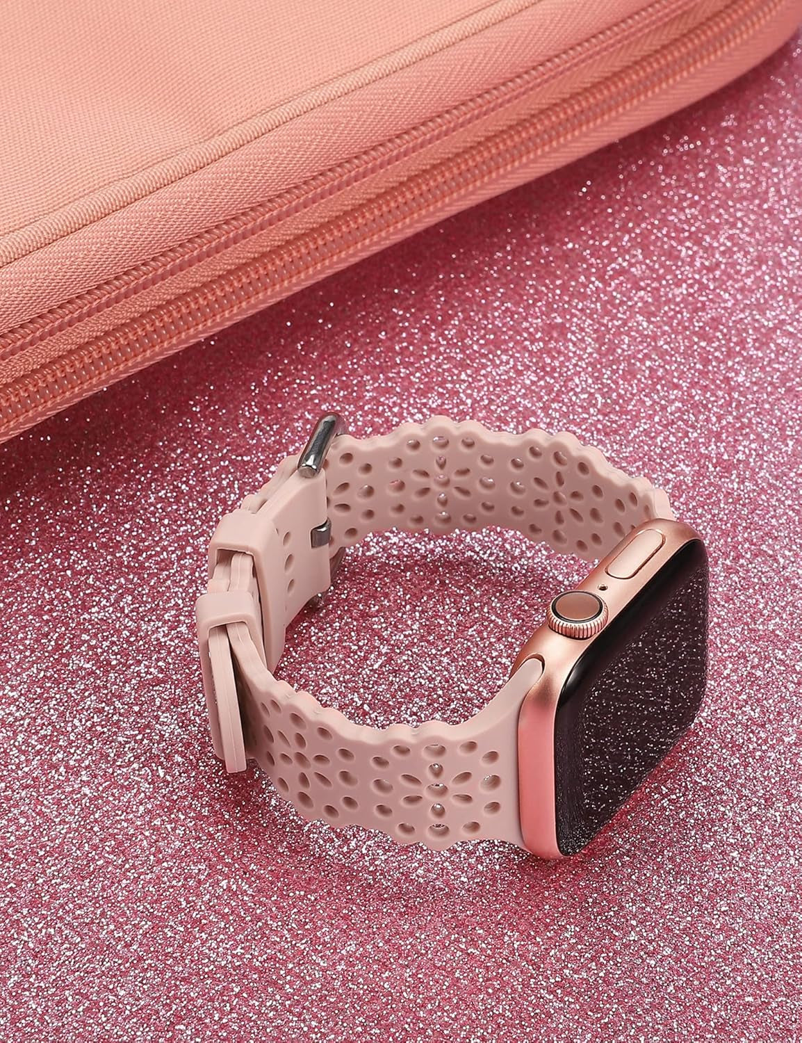 Compatible with Apple Watch Band Lace Women Flower Cut-Outs Stretchy Silicone Strap for Iwatch Ultra 1/2 (49Mm), Series 9/8/7(41Mm 45Mm), Series Se/6/5/4(40Mm 44Mm), Series 3/2/1(38Mm 42Mm)
