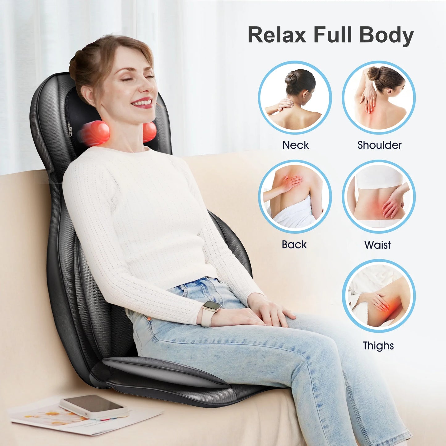 Back Massager with Heat Shiatsu Massage Chair Pad Air Compression Seat Cushion, Black, Gifts for Mom,Dad