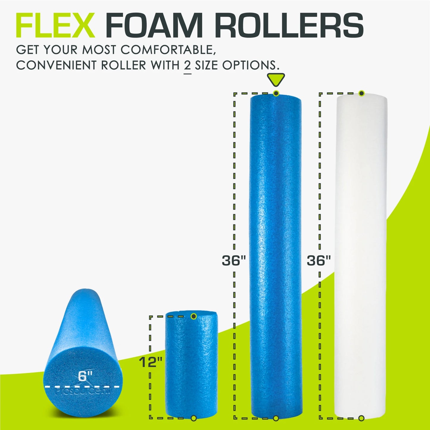 Flex Foam Rollers, Full and Half, 36"L or 12"L for Muscle Therapy (MFR), Core Stabilization and Balance Exercises