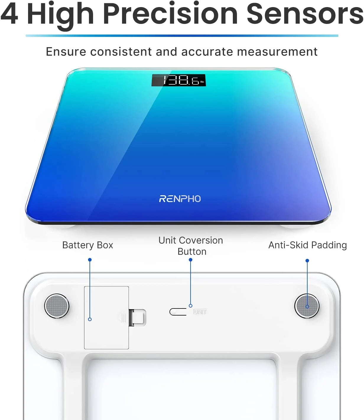 Highly Accurate Digital Body Weight Scale, 400 Lb, Gradient-Blue