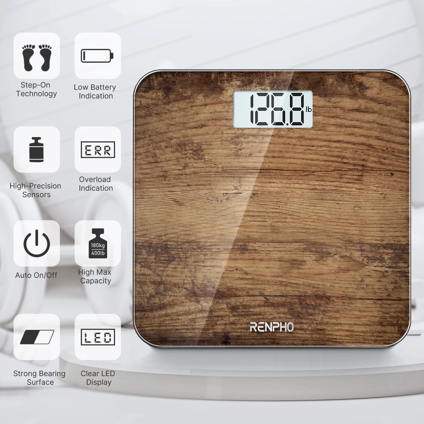 Highly Accurate Digital Body Weight Scale, 400 Lb, Wooden