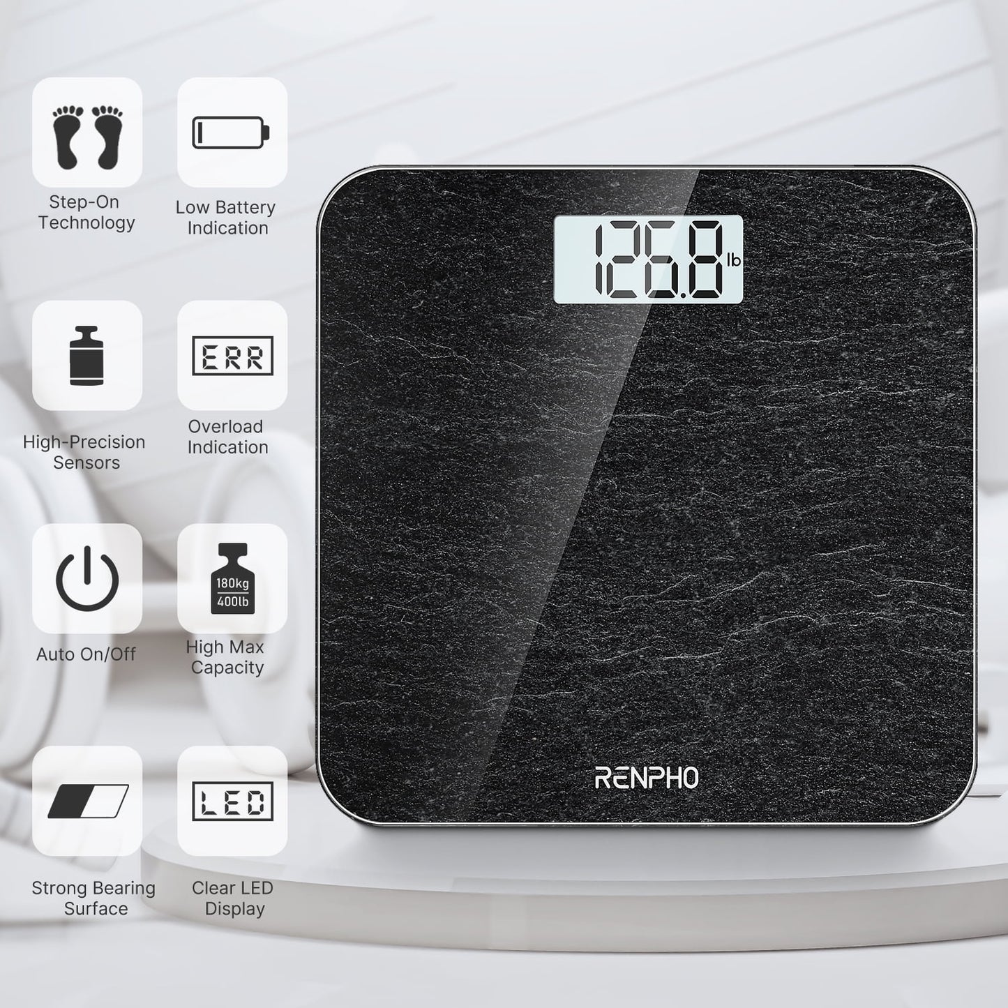 Highly Accurate Digital Body Weight Scale, 400 Lb, Marble
