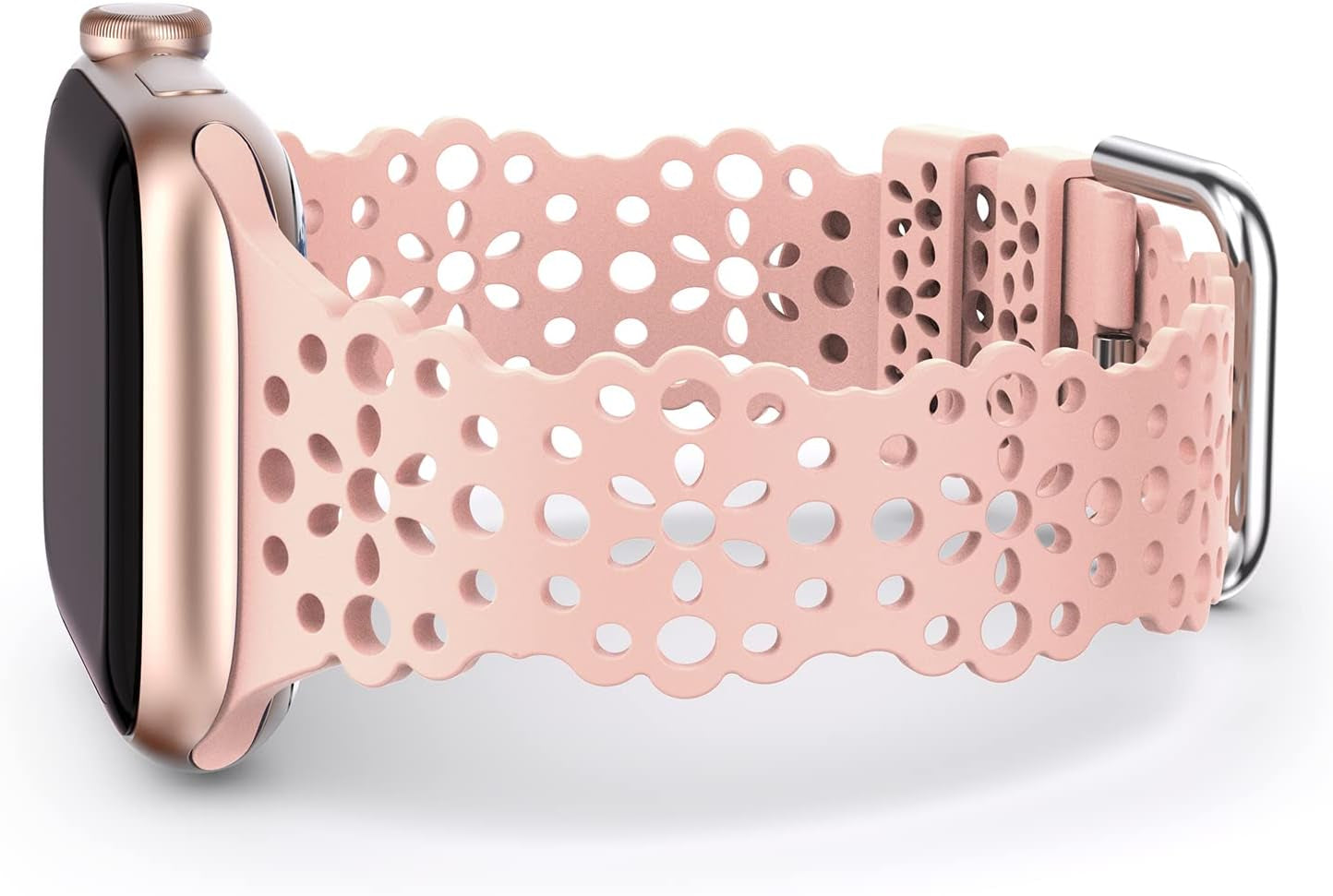 Compatible with Apple Watch Band Lace Women Flower Cut-Outs Stretchy Silicone Strap for Iwatch Ultra 1/2 (49Mm), Series 9/8/7(41Mm 45Mm), Series Se/6/5/4(40Mm 44Mm), Series 3/2/1(38Mm 42Mm)