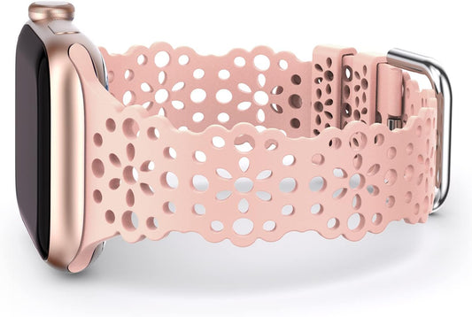 Compatible with Apple Watch Band Lace Women Flower Cut-Outs Stretchy Silicone Strap for Iwatch Ultra 1/2 (49Mm), Series 9/8/7(41Mm 45Mm), Series Se/6/5/4(40Mm 44Mm), Series 3/2/1(38Mm 42Mm)
