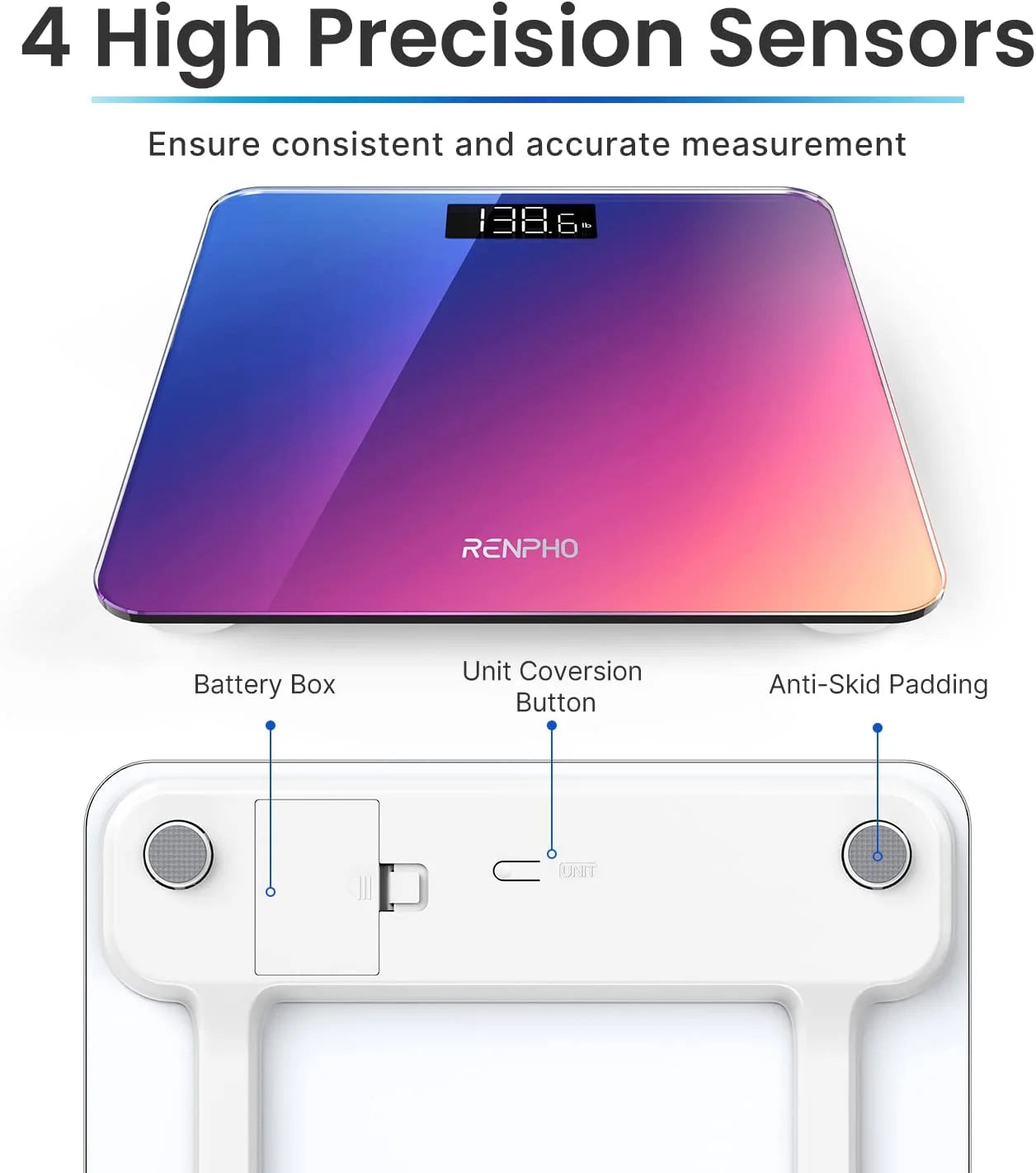 Highly Accurate Digital Body Weight Scale, Digital Bathroom Scale with Lighted LED Display, 400 Lb, Gradient