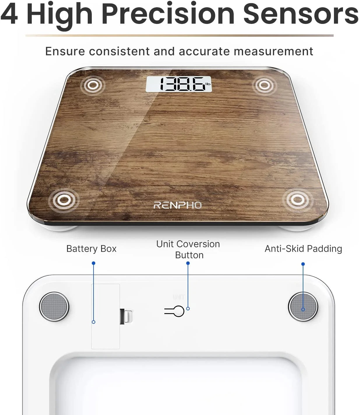 Highly Accurate Digital Body Weight Scale, 400 Lb, Wooden