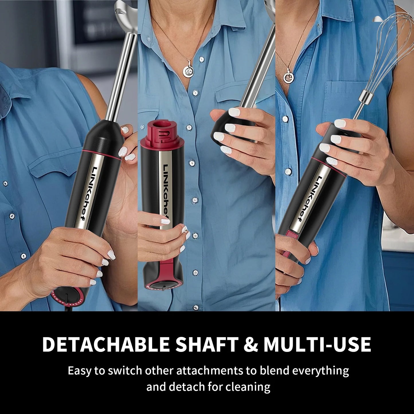Linkchef Immersion Blender, 20-Speed 1000W 3-In-1 Immersion Hand Blender, Stick Blender with Turbo Mode