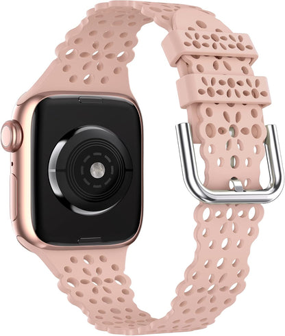Compatible with Apple Watch Band Lace Women Flower Cut-Outs Stretchy Silicone Strap for Iwatch Ultra 1/2 (49Mm), Series 9/8/7(41Mm 45Mm), Series Se/6/5/4(40Mm 44Mm), Series 3/2/1(38Mm 42Mm)