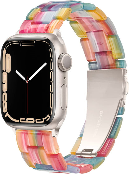 Light Apple Watch Band-Fashion Resin Iwatch Bands for Women Men Bracelet Compatible with Stainless Steel Buckle for Apple Watch Series 10 Series SE Series 9 Series 8 Series 7 6 5 4 3 2 1 Ultra 2 1, 38Mm/40Mm/41Mm/42Mm(Series 10), 49Mm/46Mm/45Mm/44Mm/42Mm(Series 3 2 1)