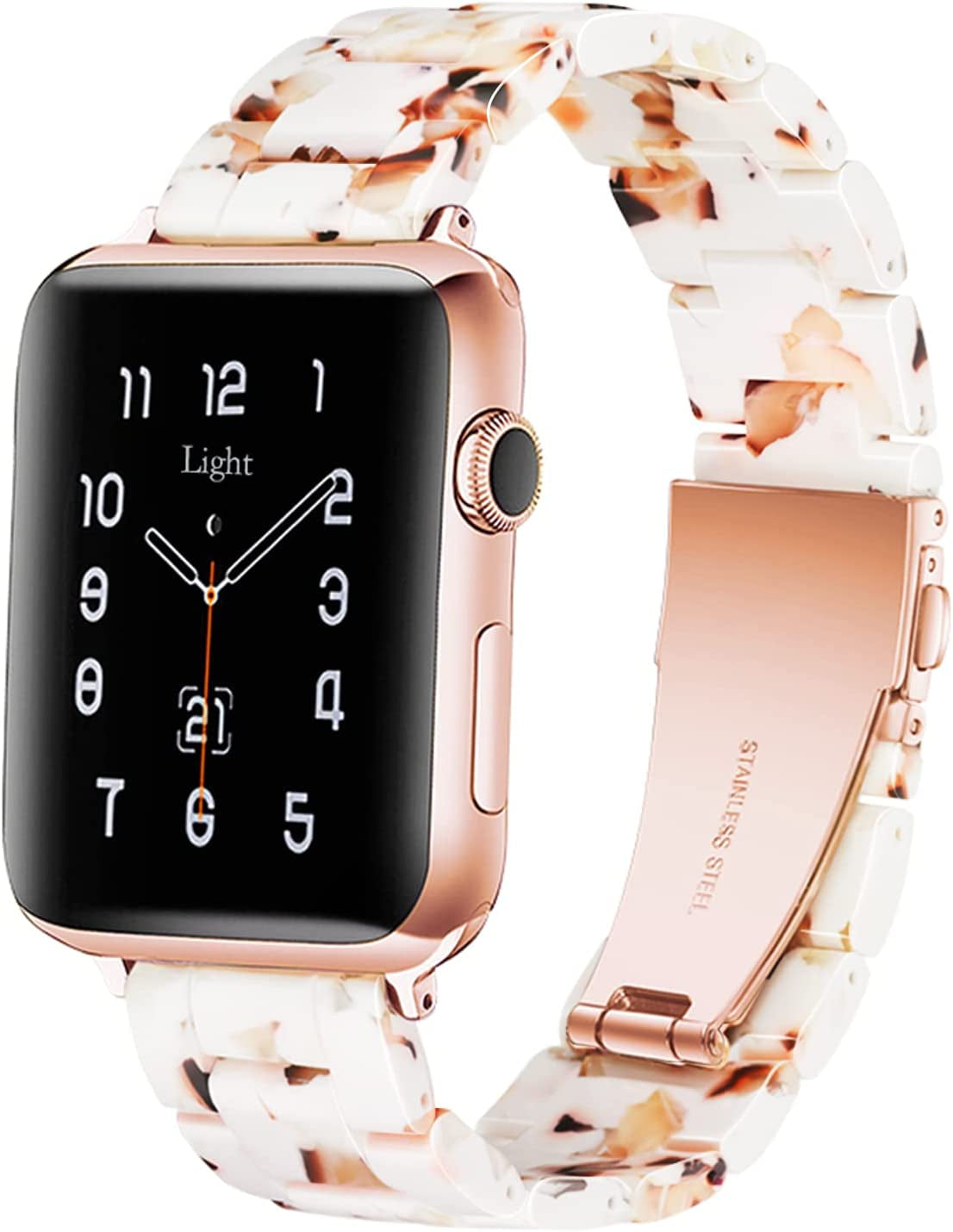 Light Apple Watch Band-Fashion Resin Iwatch Bands for Women Men Bracelet Compatible with Stainless Steel Buckle for Apple Watch Series 10 Series SE Series 9 Series 8 Series 7 6 5 4 3 2 1 Ultra 2 1, 38Mm/40Mm/41Mm/42Mm(Series 10), 49Mm/46Mm/45Mm/44Mm/42Mm(Series 3 2 1)