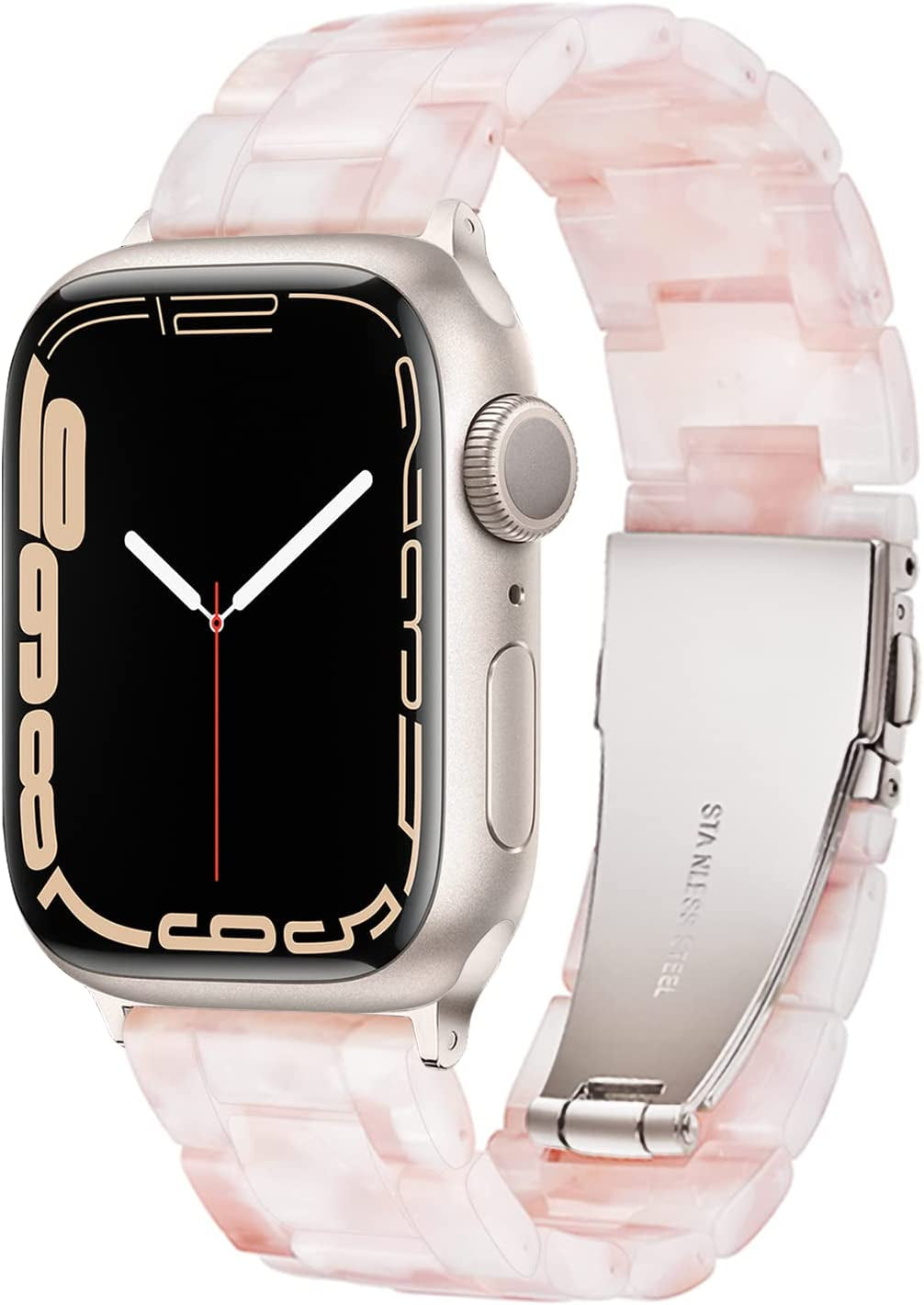 Light Apple Watch Band-Fashion Resin Iwatch Bands for Women Men Bracelet Compatible with Stainless Steel Buckle for Apple Watch Series 10 Series SE Series 9 Series 8 Series 7 6 5 4 3 2 1 Ultra 2 1, 38Mm/40Mm/41Mm/42Mm(Series 10), 49Mm/46Mm/45Mm/44Mm/42Mm(Series 3 2 1)
