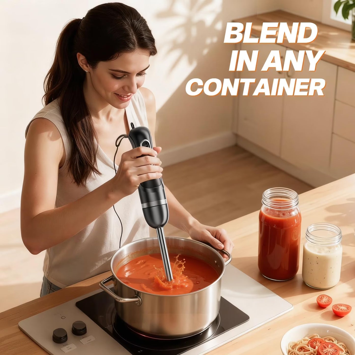 Boyun Daj Hand Blender, Immersion Blender with 2 Mixing Speed, Electric Handheld Mixer Portable Stick Mixer with Stainless Steel Blades for Soup, Smoothie, Puree, Baby Food-Black