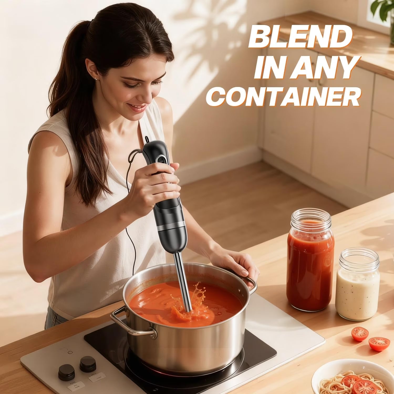 Boyun Daj Hand Blender, Immersion Blender with 2 Mixing Speed, Electric Handheld Mixer Portable Stick Mixer with Stainless Steel Blades for Soup, Smoothie, Puree, Baby Food-Black