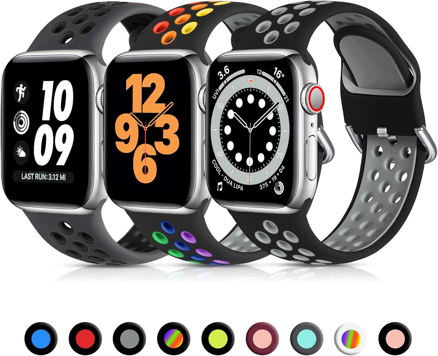 Lerobo 3 Pack Bands Compatible with Apple Watch 44Mm 42Mm 45Mm 46Mm 49Mm 41Mm 40Mm 38Mm,Soft Silicone Breathable Replacement Strap Sport Band Se/Ultra Iwatch Series 10 9 8 7 6 5 4 2 1 Women Men