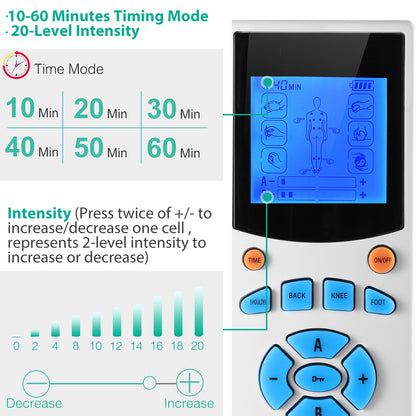 1Pc Tens Unit Machine Impulse Massager 10 Modes Pain Relief Body Massager Machine Muscle Stimulator with 4 Outputs and 8 Electrode Pads for Relief Relaxing Fitness