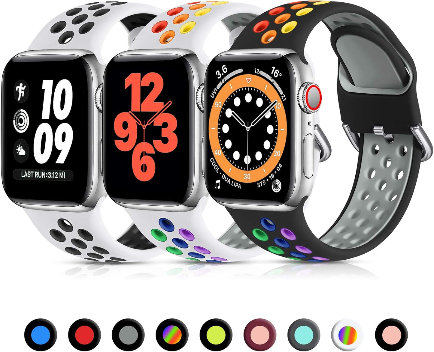 Lerobo 3 Pack Bands Compatible with Apple Watch 44Mm 42Mm 45Mm 46Mm 49Mm 41Mm 40Mm 38Mm,Soft Silicone Breathable Replacement Strap Sport Band Se/Ultra Iwatch Series 10 9 8 7 6 5 4 2 1 Women Men
