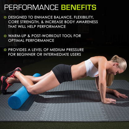 Flex Foam Rollers, Full and Half, 36"L or 12"L for Muscle Therapy (MFR), Core Stabilization and Balance Exercises