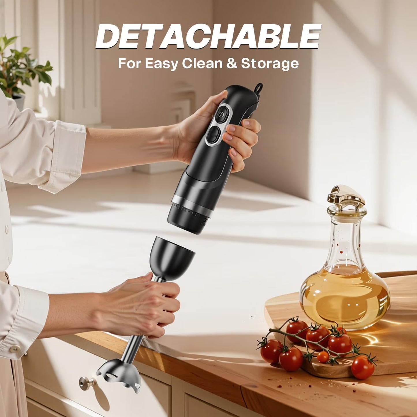 Boyun Daj Hand Blender, Immersion Blender with 2 Mixing Speed, Electric Handheld Mixer Portable Stick Mixer with Stainless Steel Blades for Soup, Smoothie, Puree, Baby Food-Black