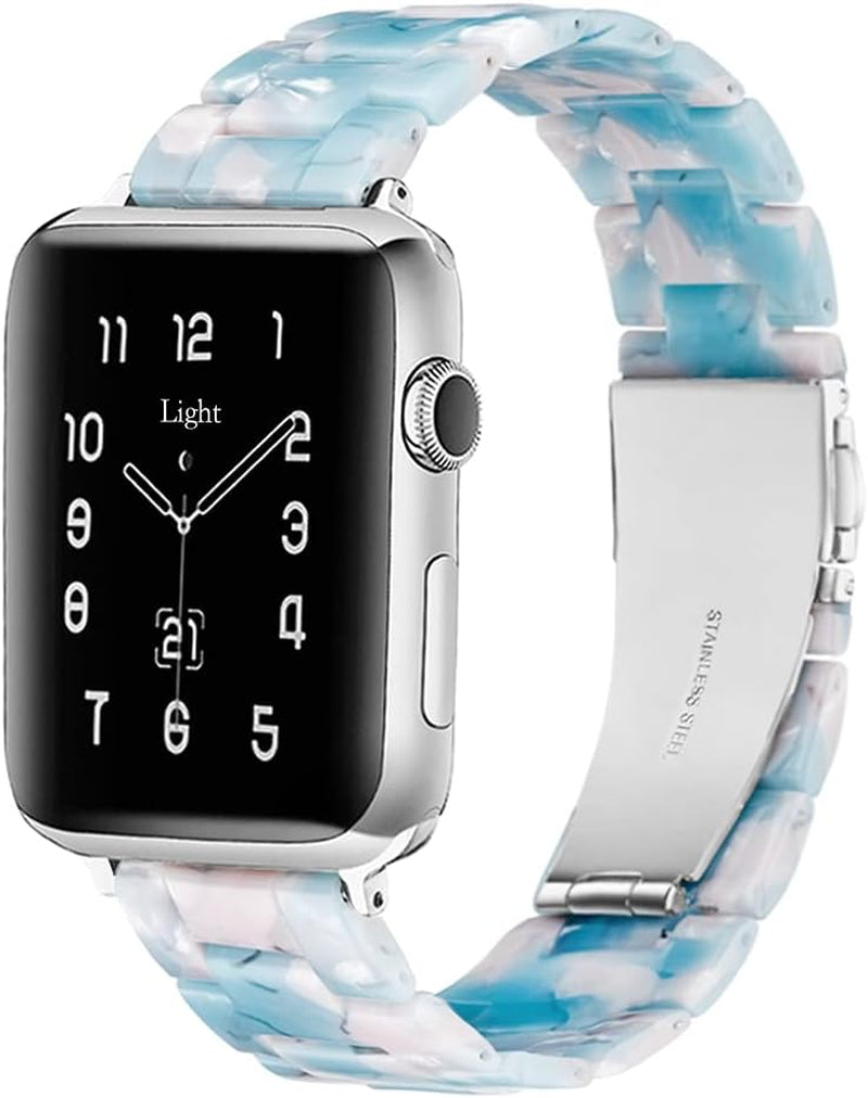Light Apple Watch Band-Fashion Resin Iwatch Bands for Women Men Bracelet Compatible with Stainless Steel Buckle for Apple Watch Series 10 Series SE Series 9 Series 8 Series 7 6 5 4 3 2 1 Ultra 2 1, 38Mm/40Mm/41Mm/42Mm(Series 10), 49Mm/46Mm/45Mm/44Mm/42Mm(Series 3 2 1)