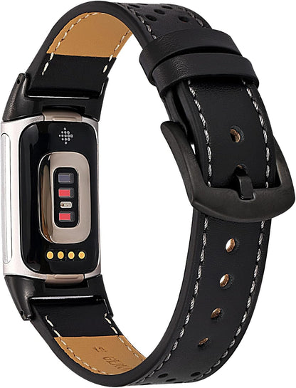 Leather Watch Bands Compatible for Fit Bit Charge 5,Luxury Premium Leather Replacement Wristband Straps Design for Charge 5