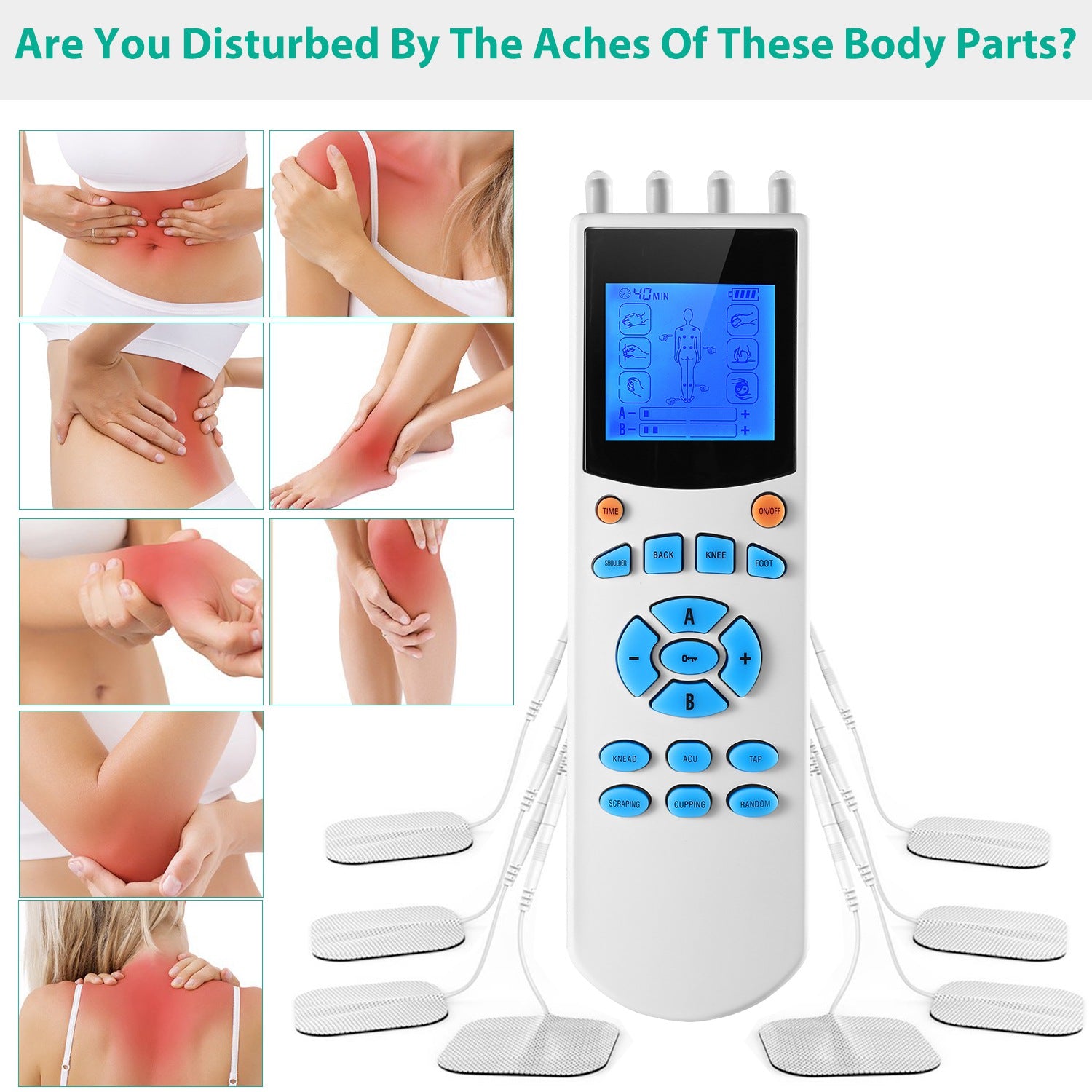 1Pc Tens Unit Machine Impulse Massager 10 Modes Pain Relief Body Massager Machine Muscle Stimulator with 4 Outputs and 8 Electrode Pads for Relief Relaxing Fitness