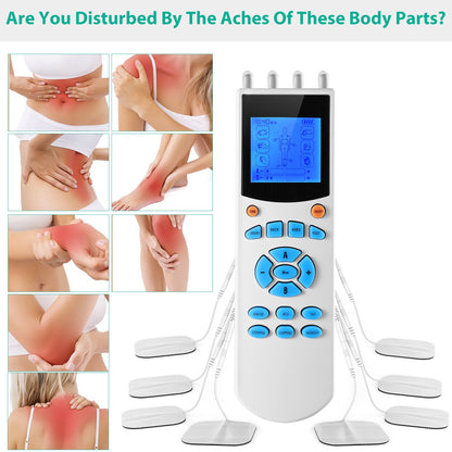 1Pc Tens Unit Machine Impulse Massager 10 Modes Pain Relief Body Massager Machine Muscle Stimulator with 4 Outputs and 8 Electrode Pads for Relief Relaxing Fitness