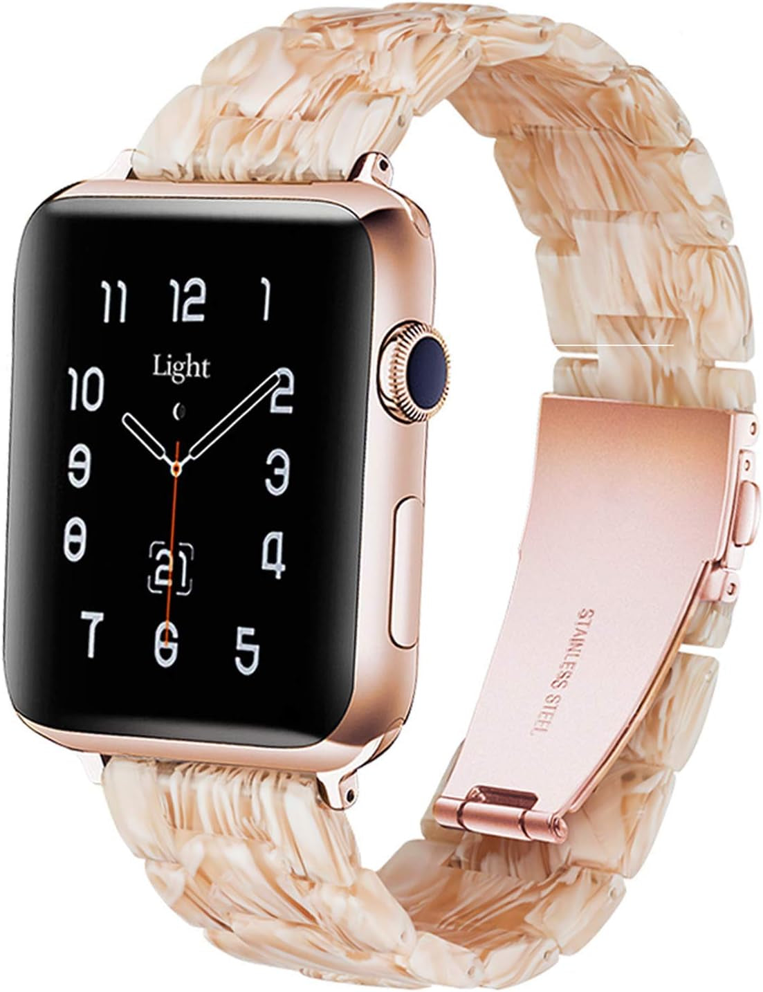 Light Apple Watch Band-Fashion Resin Iwatch Bands for Women Men Bracelet Compatible with Stainless Steel Buckle for Apple Watch Series 10 Series SE Series 9 Series 8 Series 7 6 5 4 3 2 1 Ultra 2 1, 38Mm/40Mm/41Mm/42Mm(Series 10), 49Mm/46Mm/45Mm/44Mm/42Mm(Series 3 2 1)