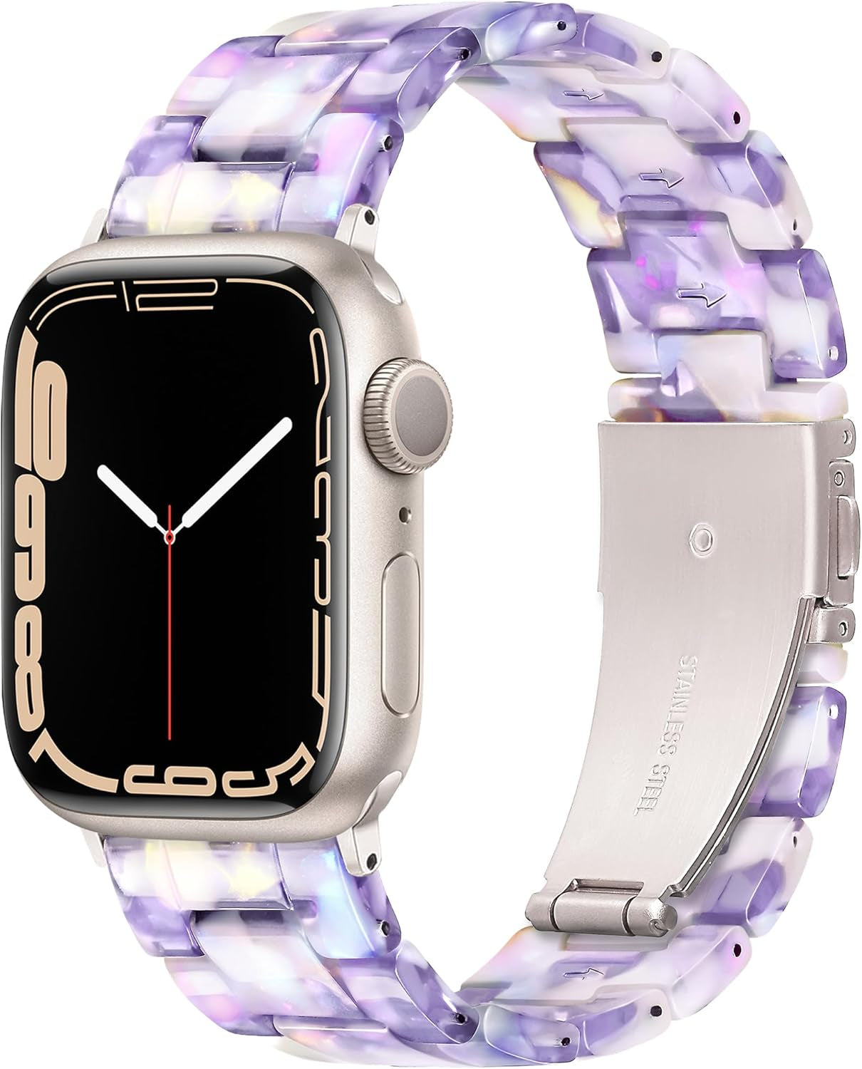 Light Apple Watch Band-Fashion Resin Iwatch Bands for Women Men Bracelet Compatible with Stainless Steel Buckle for Apple Watch Series 10 Series SE Series 9 Series 8 Series 7 6 5 4 3 2 1 Ultra 2 1, 38Mm/40Mm/41Mm/42Mm(Series 10), 49Mm/46Mm/45Mm/44Mm/42Mm(Series 3 2 1)