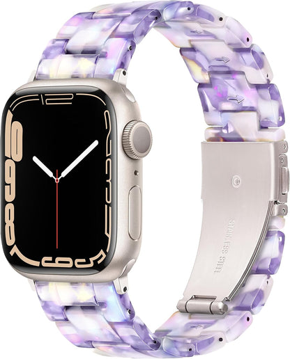 Light Apple Watch Band-Fashion Resin Iwatch Bands for Women Men Bracelet Compatible with Stainless Steel Buckle for Apple Watch Series 10 Series SE Series 9 Series 8 Series 7 6 5 4 3 2 1 Ultra 2 1, 38Mm/40Mm/41Mm/42Mm(Series 10), 49Mm/46Mm/45Mm/44Mm/42Mm(Series 3 2 1)