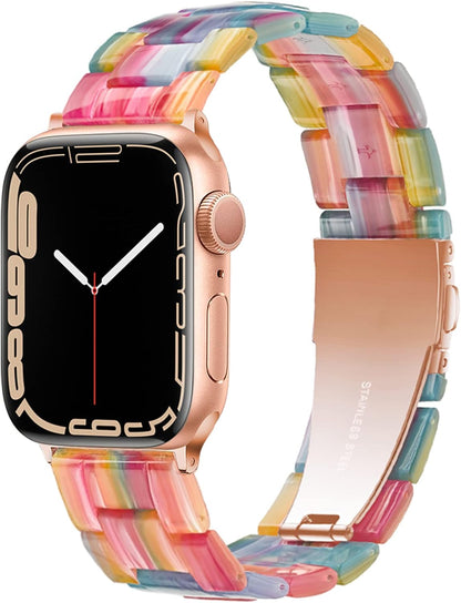 Light Apple Watch Band-Fashion Resin Iwatch Bands for Women Men Bracelet Compatible with Stainless Steel Buckle for Apple Watch Series 10 Series SE Series 9 Series 8 Series 7 6 5 4 3 2 1 Ultra 2 1, 38Mm/40Mm/41Mm/42Mm(Series 10), 49Mm/46Mm/45Mm/44Mm/42Mm(Series 3 2 1)