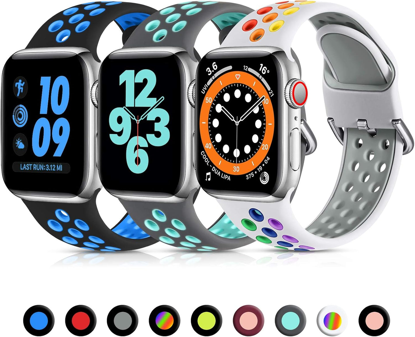 Lerobo 3 Pack Bands Compatible with Apple Watch 44Mm 42Mm 45Mm 46Mm 49Mm 41Mm 40Mm 38Mm,Soft Silicone Breathable Replacement Strap Sport Band Se/Ultra Iwatch Series 10 9 8 7 6 5 4 2 1 Women Men