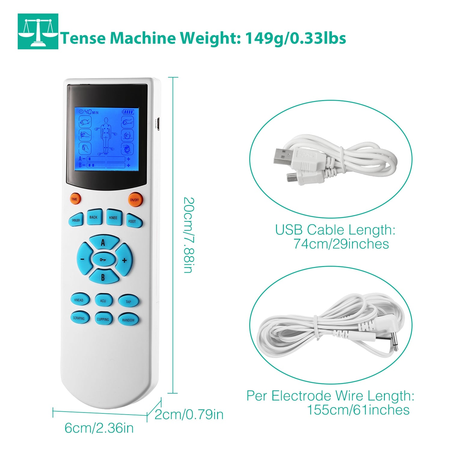 1Pc Tens Unit Machine Impulse Massager 10 Modes Pain Relief Body Massager Machine Muscle Stimulator with 4 Outputs and 8 Electrode Pads for Relief Relaxing Fitness