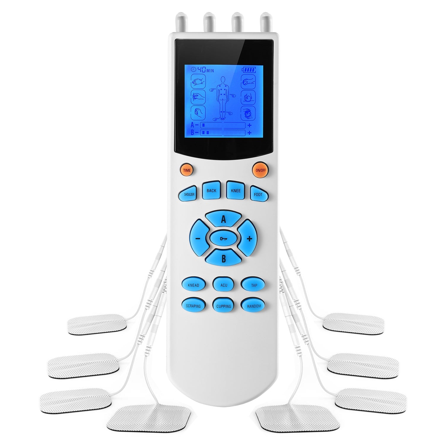 1Pc Tens Unit Machine Impulse Massager 10 Modes Pain Relief Body Massager Machine Muscle Stimulator with 4 Outputs and 8 Electrode Pads for Relief Relaxing Fitness