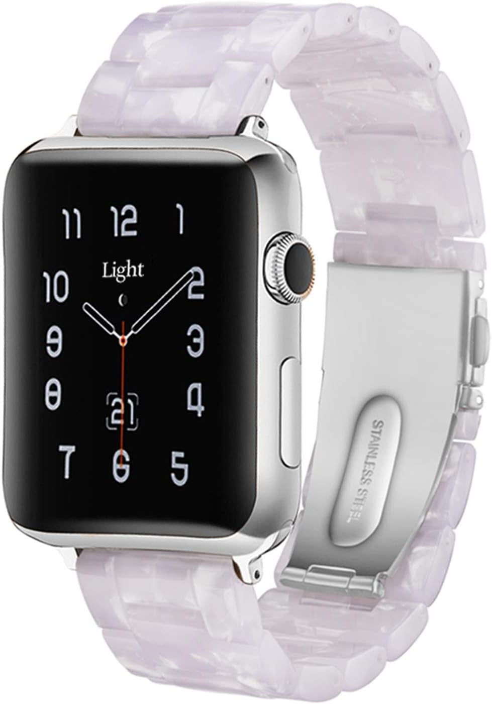 Light Apple Watch Band-Fashion Resin Iwatch Bands for Women Men Bracelet Compatible with Stainless Steel Buckle for Apple Watch Series 10 Series SE Series 9 Series 8 Series 7 6 5 4 3 2 1 Ultra 2 1, 38Mm/40Mm/41Mm/42Mm(Series 10), 49Mm/46Mm/45Mm/44Mm/42Mm(Series 3 2 1)