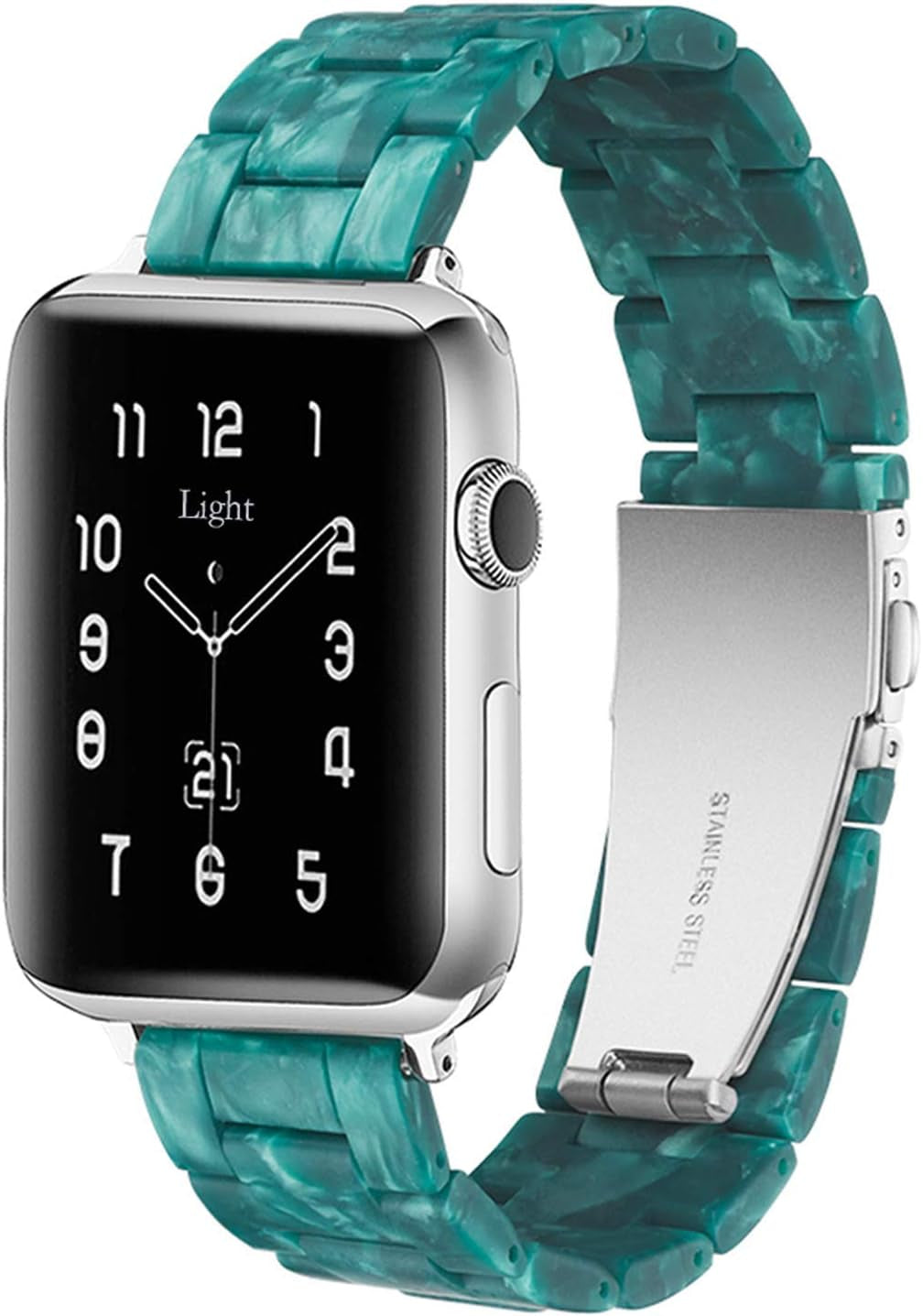 Light Apple Watch Band-Fashion Resin Iwatch Bands for Women Men Bracelet Compatible with Stainless Steel Buckle for Apple Watch Series 10 Series SE Series 9 Series 8 Series 7 6 5 4 3 2 1 Ultra 2 1, 38Mm/40Mm/41Mm/42Mm(Series 10), 49Mm/46Mm/45Mm/44Mm/42Mm(Series 3 2 1)