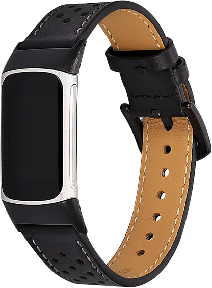 Leather Watch Bands Compatible for Fit Bit Charge 5,Luxury Premium Leather Replacement Wristband Straps Design for Charge 5