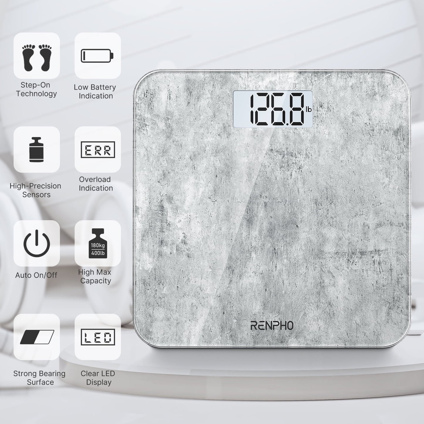 Highly Accurate Digital Body Weight Scale, 400 Lb, Cement Pattern