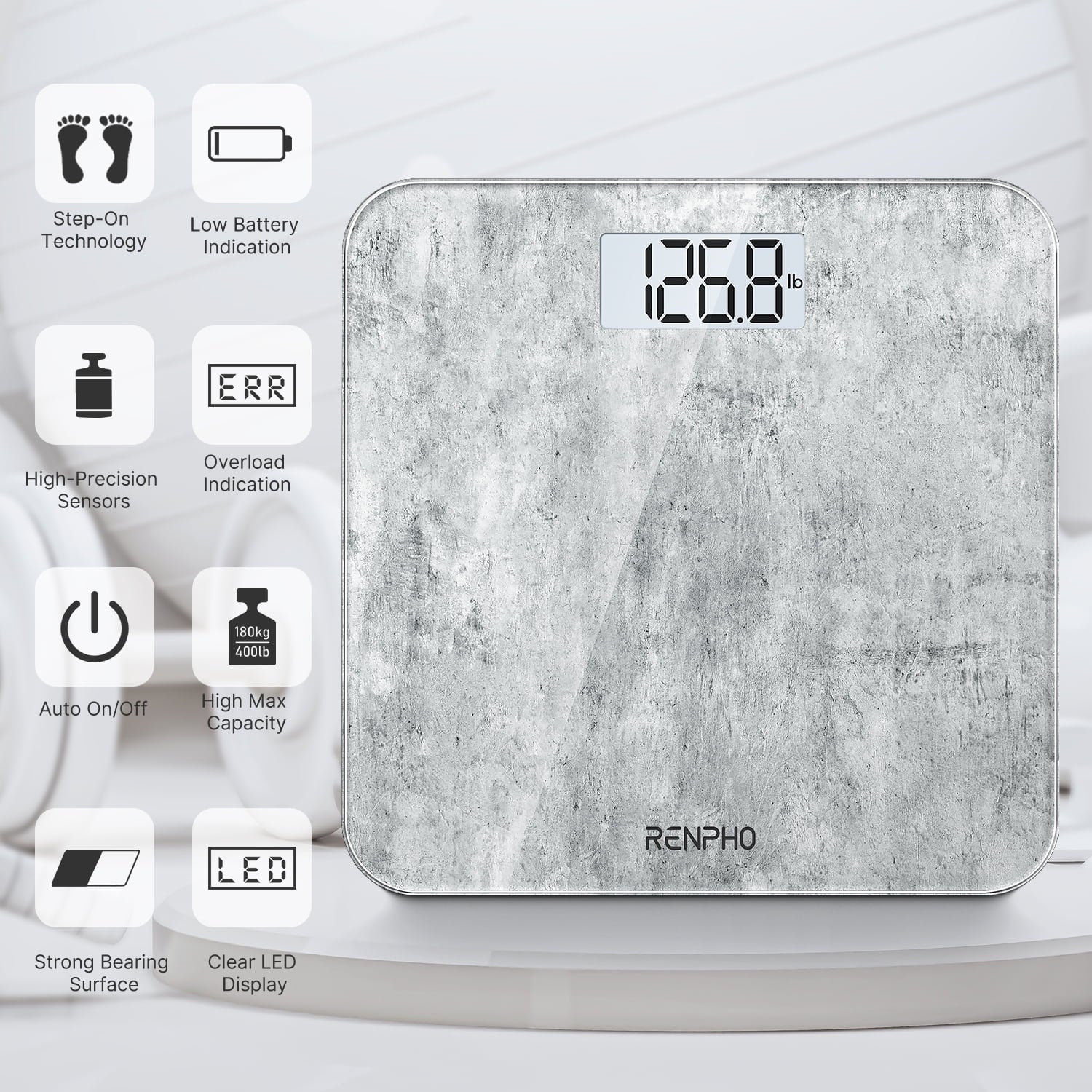 Highly Accurate Digital Body Weight Scale, 400 Lb, Cement Pattern