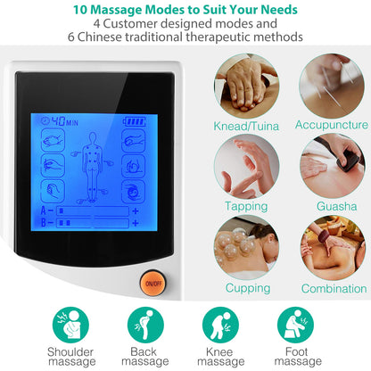 1Pc Tens Unit Machine Impulse Massager 10 Modes Pain Relief Body Massager Machine Muscle Stimulator with 4 Outputs and 8 Electrode Pads for Relief Relaxing Fitness