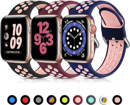 Lerobo 3 Pack Bands Compatible with Apple Watch 44Mm 42Mm 45Mm 46Mm 49Mm 41Mm 40Mm 38Mm,Soft Silicone Breathable Replacement Strap Sport Band Se/Ultra Iwatch Series 10 9 8 7 6 5 4 2 1 Women Men