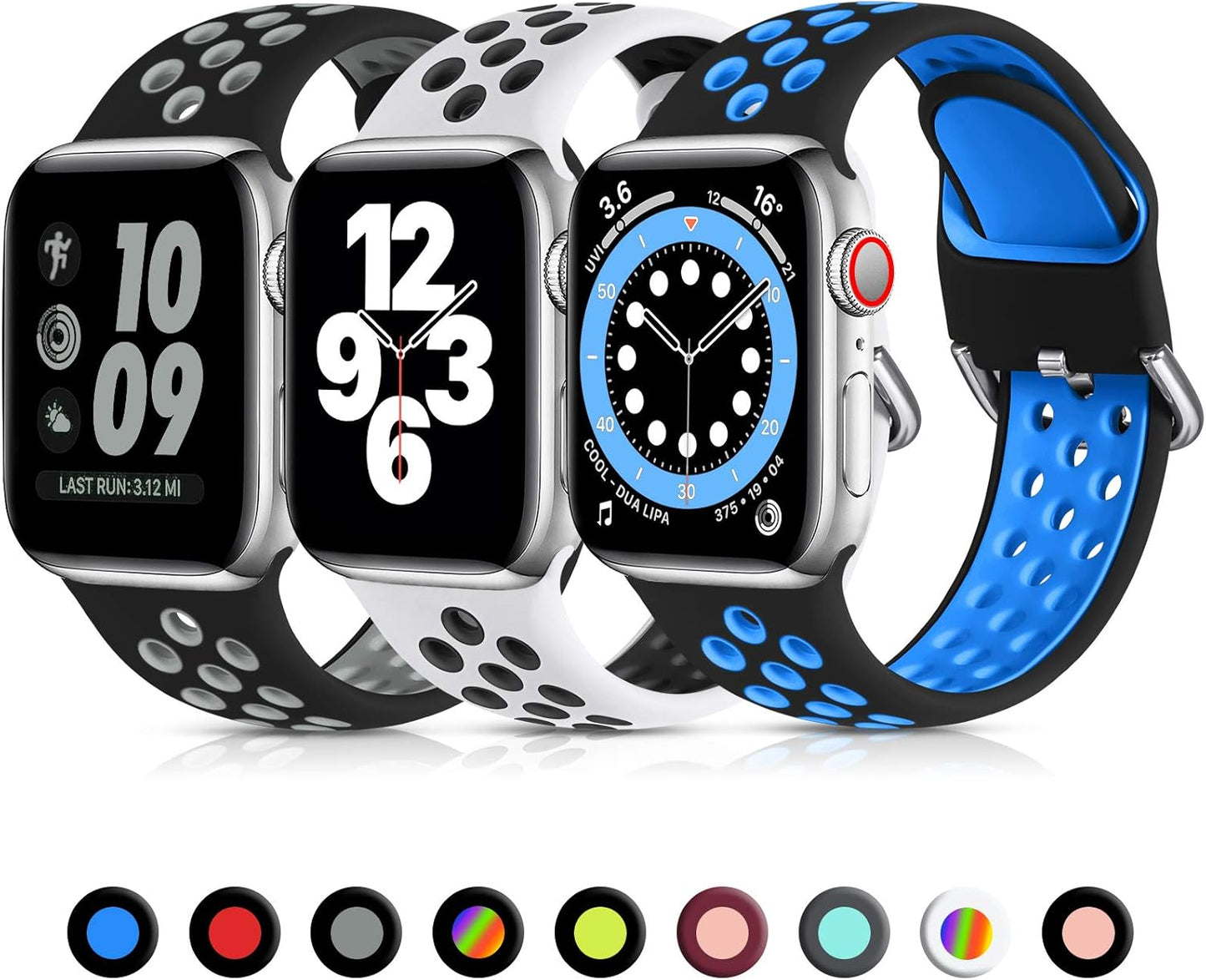 Lerobo 3 Pack Bands Compatible with Apple Watch 44Mm 42Mm 45Mm 46Mm 49Mm 41Mm 40Mm 38Mm,Soft Silicone Breathable Replacement Strap Sport Band Se/Ultra Iwatch Series 10 9 8 7 6 5 4 2 1 Women Men